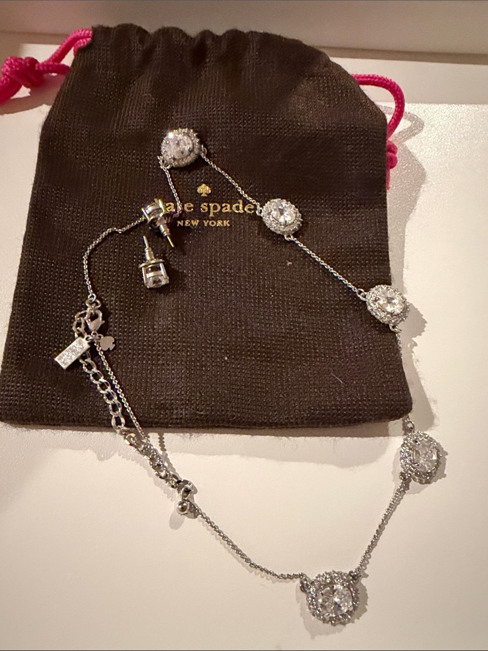 kate spade silver crystal station necklace with clear stones